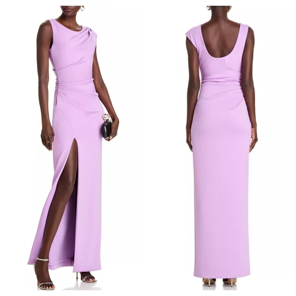Black Halo Eve Braden Gathered Ruched Sleeveless Maxi Dress Gown